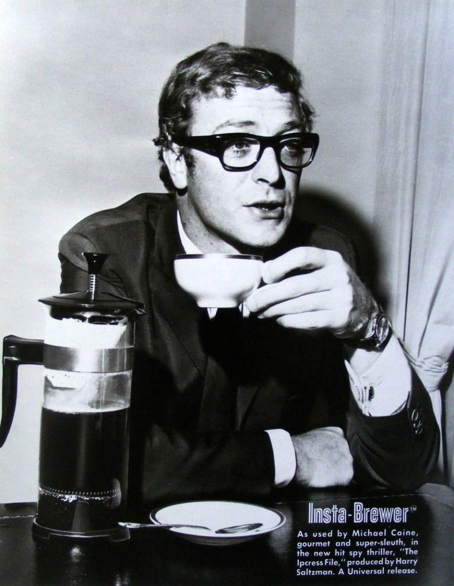 Sir Michael Caine in print ad as Tommy Palmer for Insta-Brewer