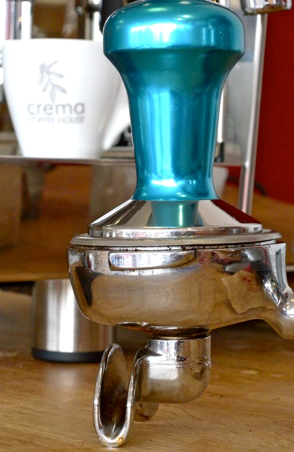 Measuring Tamp In Coffee Grouphandle, Crema Coffee Garage